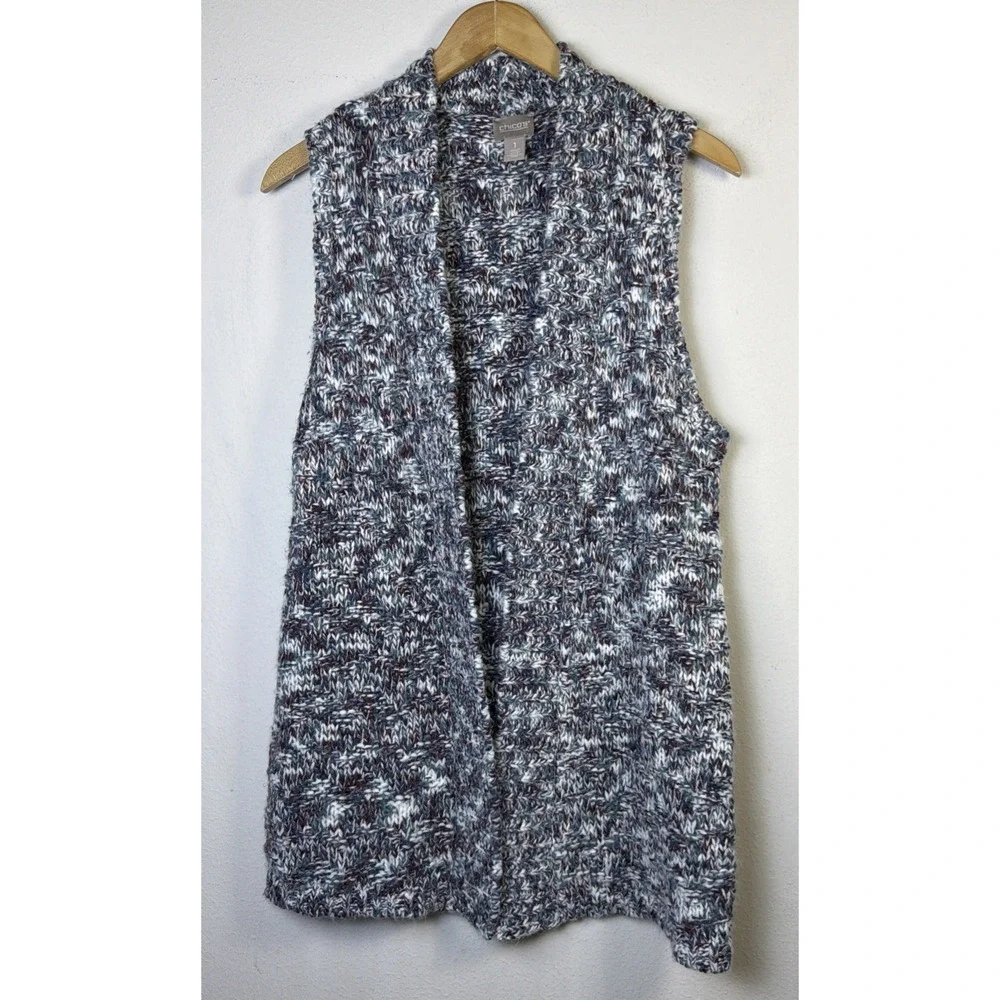 Chico's 1 Women's medium 10 Cardigan vest Sweaters Sleeveless Tops bohemian - Picture 2 of 12